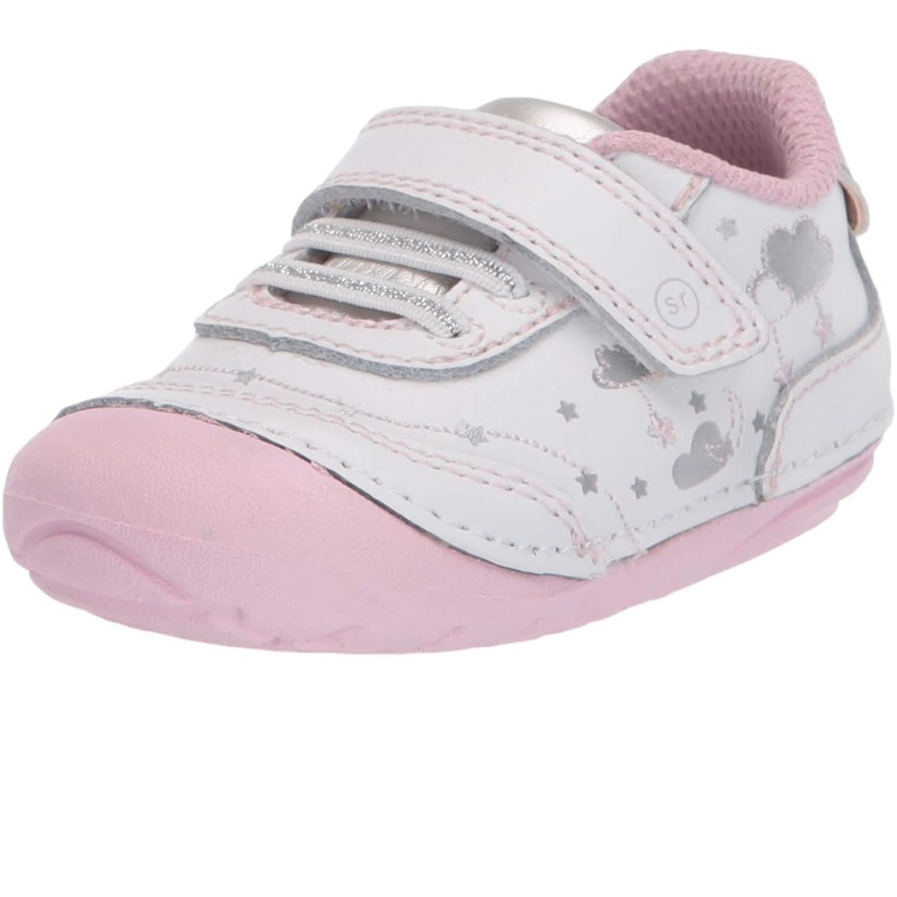 Size 3 W Baby Stride Rite Pink and Silver Baby Walker Sneakers with Velcro